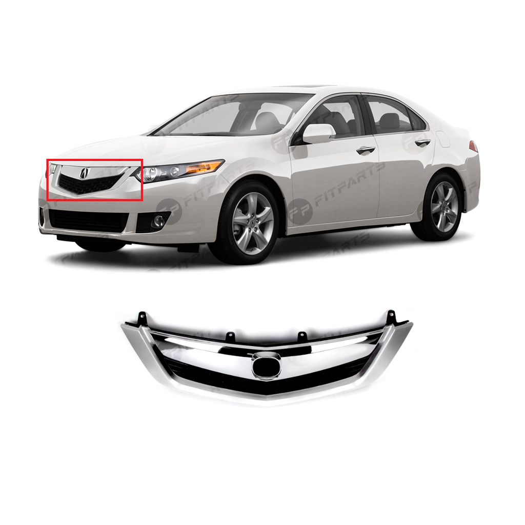 Grille Set W/Satin Chrome Moulding for 2009-2010 Acura TSX 2.4L 3.5L 09-10 