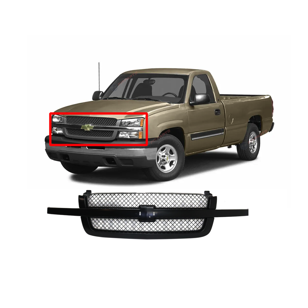 Grille Black for Chevy Chevrolet Silverado 1500 2003-2005 19131432, 19168630