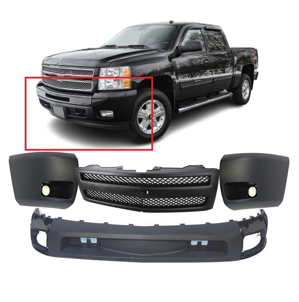 Front Lower Bumper Cover & Grille Kit for 2007-2013 Chevy Silverado 1500