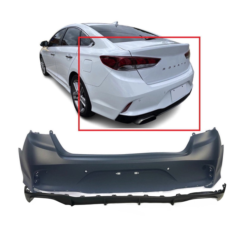 Primed Rear Bumper Cover Kit for 2018 2019 Hyundai Sonata Ultimate SE SEL Eco