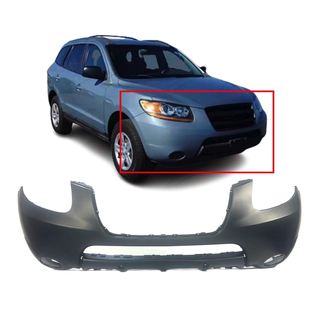 Front Bumper Cover Fascia for 2007 2008 2009 Hyundai Santa Fe w/ Fog Light Holes