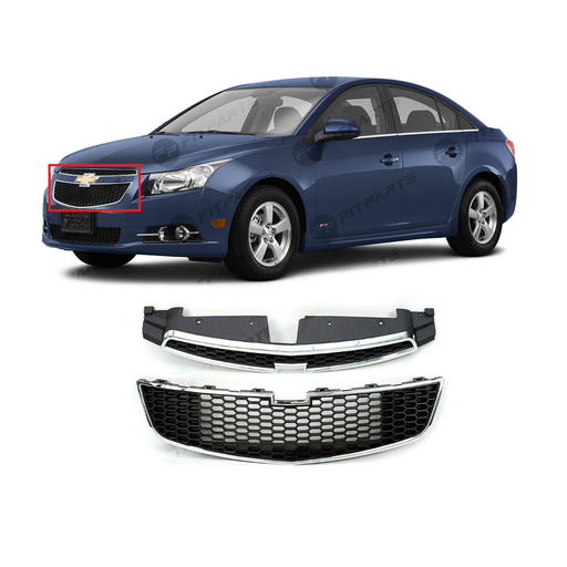 [GM120062-S] Grille Kit Dark Gray for Chevy Chevrolet Cruze 2011-2014 Chrome Molding 11-14