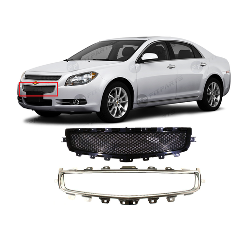 [GM120060-S] Grille Kit for Chevy Chevrolet Malibu 2008-2012 W. Chrome Molding 25784042 25784043