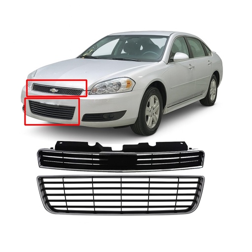 [GM1200562K1] Front Grilles Kit For Chevrolet Impala 2006-2011 LS, LT, LTZ 10333709 10333711