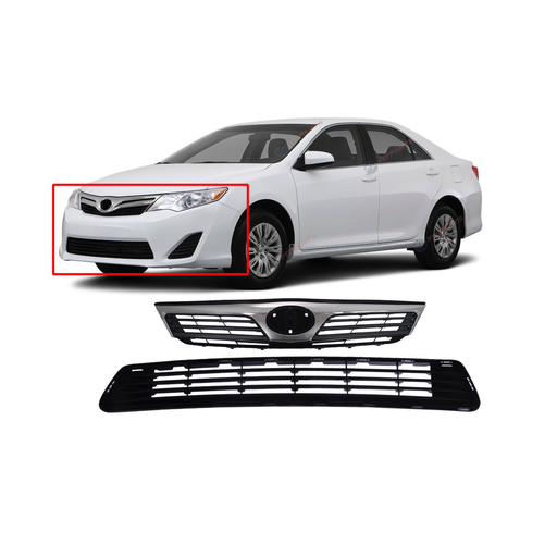 [TO1200344K1] Front Grilles Kit For Toyota Camry 2012-2014 Hybrid SE LE XLE Black 5310106320