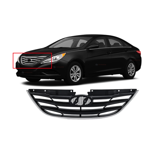 [HY1200162] Front Upper Grille For Hyundai Sonata 2011-2013 GL GLS SE, Black 863503S000