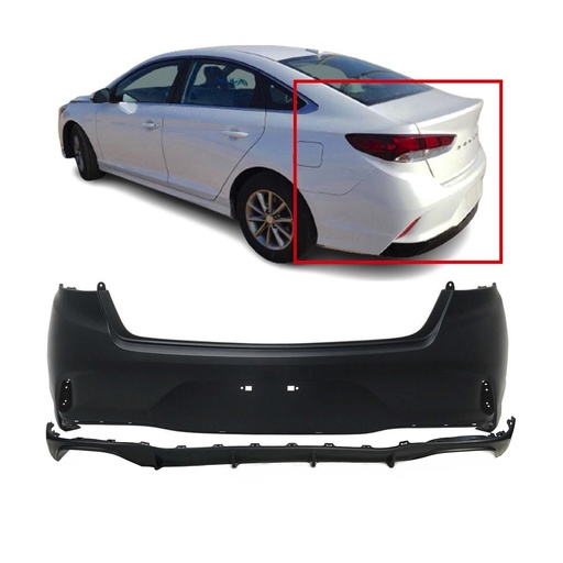 [HY1100218K1] Primed Rear Bumper Cover Kit for 2018-2019 Hyundai Sonata SE SEL GL GLS Eco