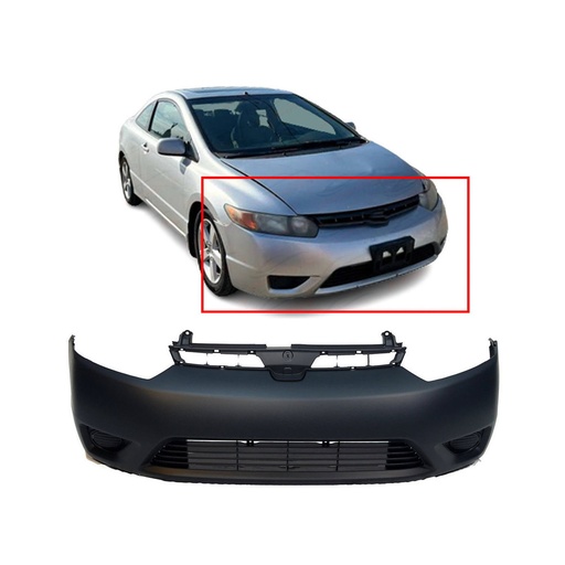[HO1000237] Primed Front Bumper Cover Fascia for 2006-2008 Honda Civic Coupe DX-G EX LX Si