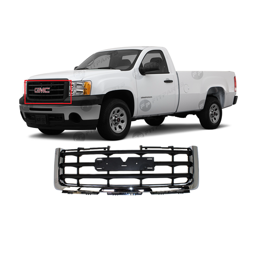 [GM1200573] Grille Black Frame Chrome for GMC Sierra 2009-2013 GM1200573 25810704